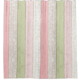 Rustikale Hütte Grün und Rosa Blumenholz Chic Duschvorhang