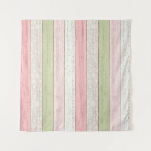 Rustikale Hütte Grün und Rosa Blumenholz Chic Wandteppich
