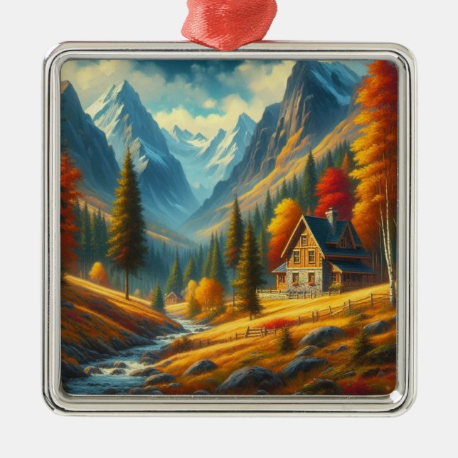 Rustikale Hütte, Herbst Ornament Aus Metall (Vorne)