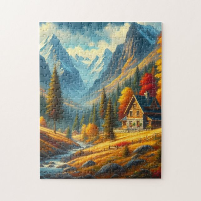 Rustikale Hütte, Herbst Puzzle (Vertikal)
