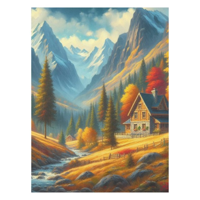 Rustikale Hütte, Herbst Tischdecke (Vorderseite)