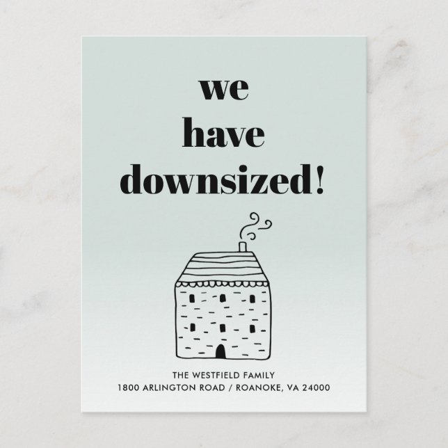 Rustikale Hütte heruntergestufte Dusty Green Movin Ankündigungspostkarte (Vorderseite)