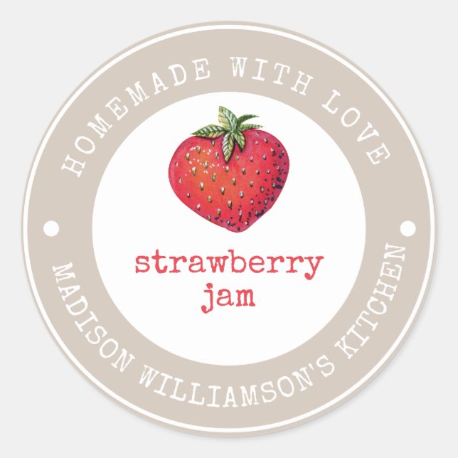 Rustikale Hütte mit Liebe | Strawberry Jam Label Runder Aufkleber (Vorderseite)