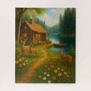 Rustikale Hütten-Idylle Waldszene Puzzle