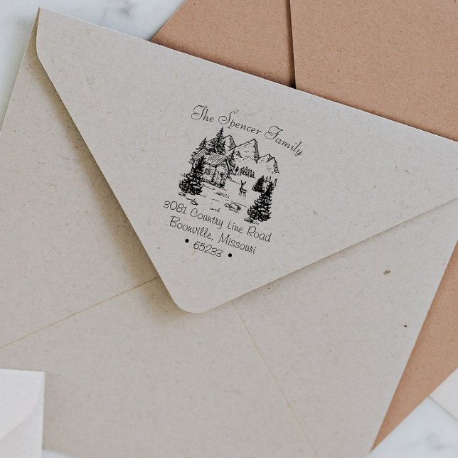 Rustikale Hüttenhochgebirge Sketch Rücksendeadress Permastempel (Von Creator hochgeladen)