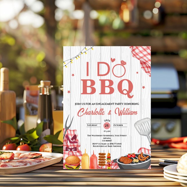 Rustikale 'Ich heirate BBQ' Verlobungsfeier Einladung (i do bbq rustic country barbecue engagement party string lights sunflowers wood floral bam couple)