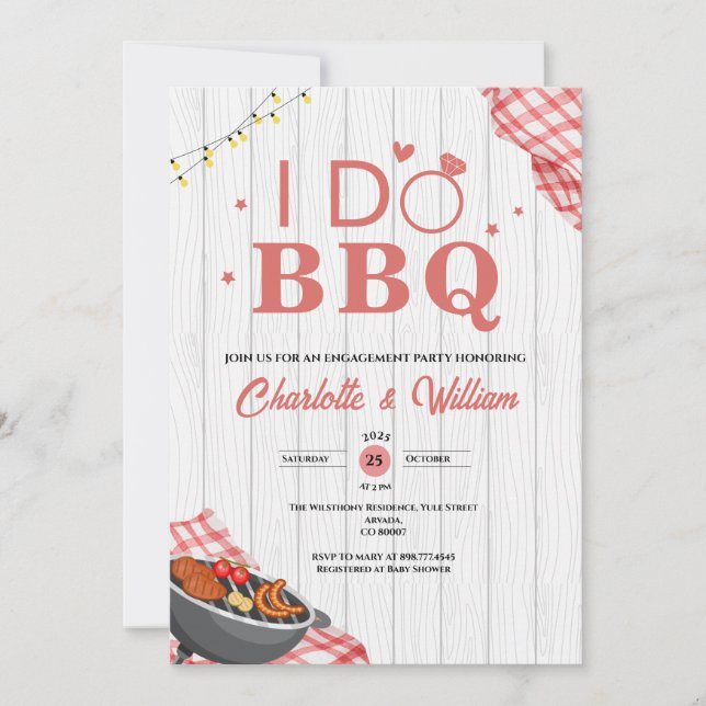 Rustikale 'Ich heirate BBQ' Verlobungsparty Einladung (Vorderseite)