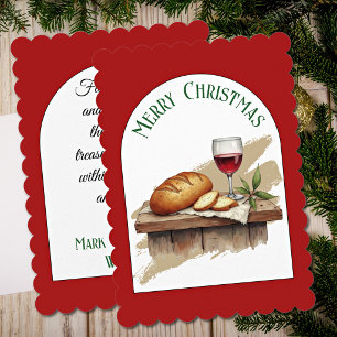 Rustikale Illustrations-Brot-&-Rotwein-Feiertagska Feiertagskarte