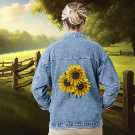 Rustikale Imitate Aquarellblumen Denim Jacket Jeansjacke