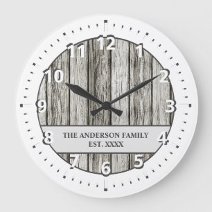 Rustikale Imitate aus Holz Familienname weiß grau Große Wanduhr