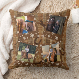 Rustikale Imitate Burlap Four Collage Horse Kissen