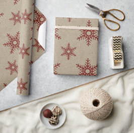 Rustikale Imitate Burlap und Red Snowflake Muster Geschenkpapier