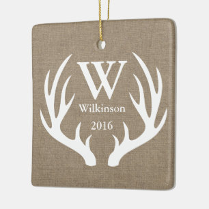Rustikale Imitate Burlap White Deer Antlers Foto Keramikornament