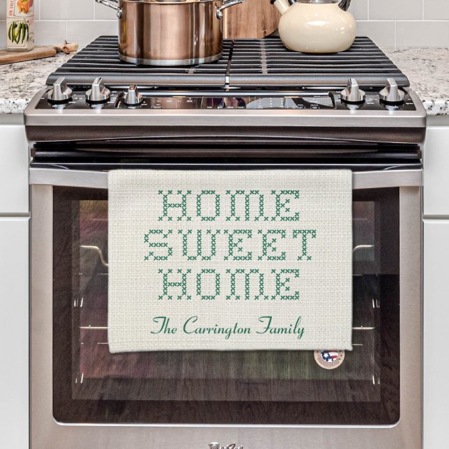 Rustikale Imitate Cross-Stitch Zuhause Sweet Zuhau Geschirrtuch (Rustic Faux Cross-Stitch Home Sweet Home Green Kitchen Towel
)