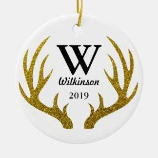 Rustikale Imitate Goldener Glitzer Hirsche Name Fa Keramik Ornament