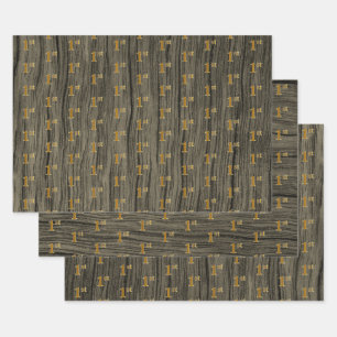 Rustikale Imitate Holzkörner, elegante Imitate Gol Geschenkpapier Set