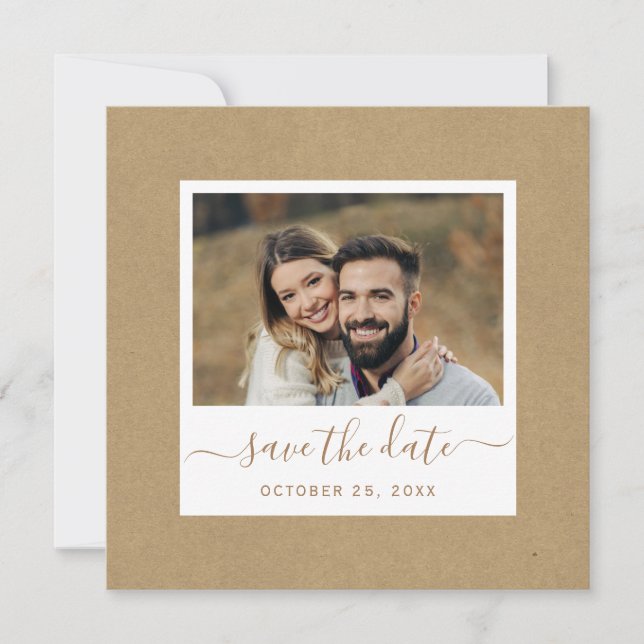 Rustikale Imitate Kraft Paper Gold Wedding Foto Sq Save The Date (Vorderseite)