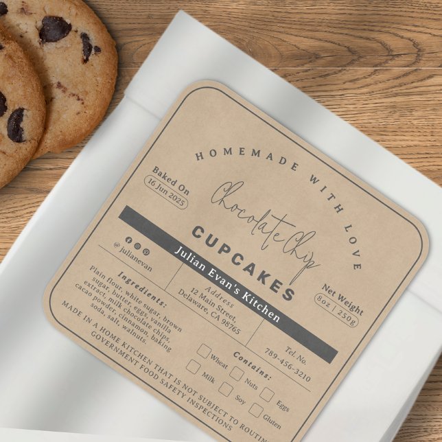 Rustikale Imitate Kraft Papier hausgemachte Lebens Quadratischer Aufkleber (Rustic Faux Kraft Paper Homemade Food Cottage Law Square Sticker)