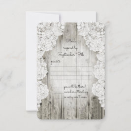 Rustikale Imitate Lace Barn Wood Wedding RSVP Karte