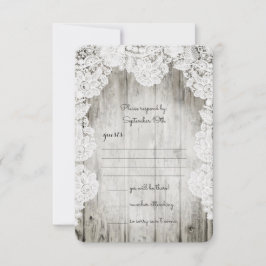 Rustikale Imitate Lace Barn Wood Wedding RSVP Karte
