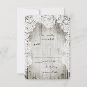 Rustikale Imitate Lace Barn Wood Wedding RSVP Karte