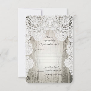 Rustikale Imitate Lace Barn Wood Wedding RSVP Karte