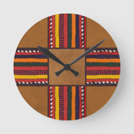 Rustikale Imitate Leder ethnische Streifen Kreuz W Runde Wanduhr