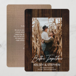 Rustikale Imitate Wood Better Together Foto Verlob Ankündigung