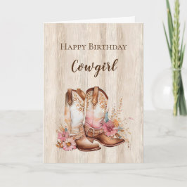 Rustikale Imitate Wood Cowgirl Blumenstiefel Gebur Karte