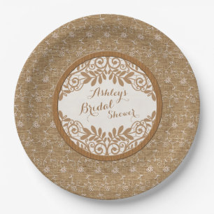 Rustikale Imitats Burlap Lace Wood Wedding Brautpa Pappteller