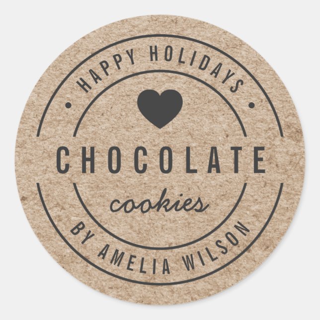 Rustikale Imitats Kraft Homemade Goods Happy Holid Runder Aufkleber (Vorderseite)