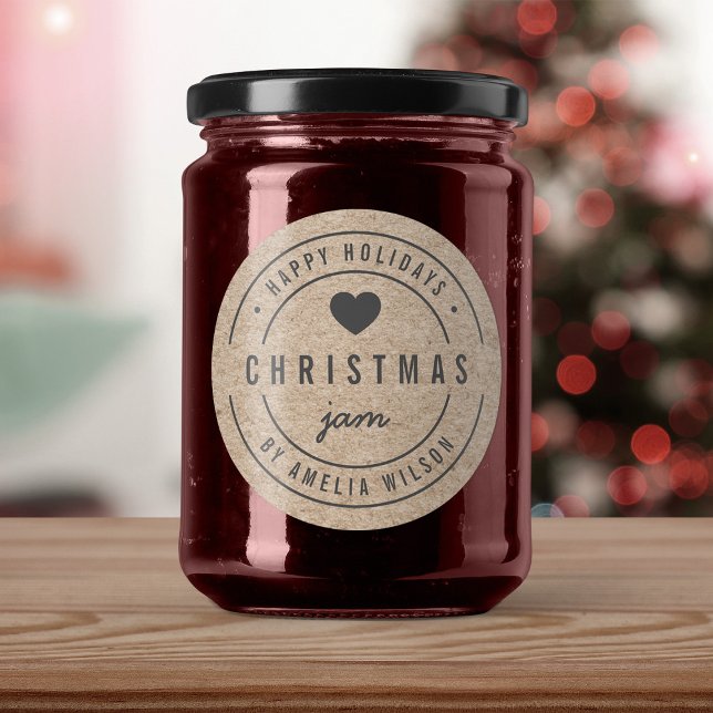 Rustikale Imitats Kraft Weihnachts-Jam Happy Holid Runder Aufkleber (Von Creator hochgeladen)