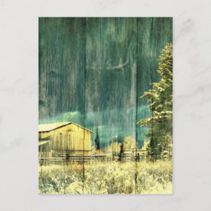 Rustikale, immergrüne Hütte aus Barnholz Postkarte