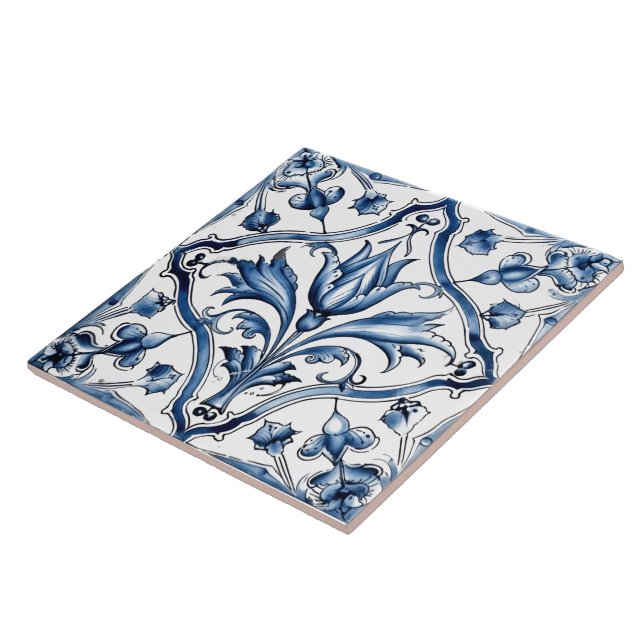 Rustikale Indigo Azulejo Fliesen mit Blumenmuster (Seite)