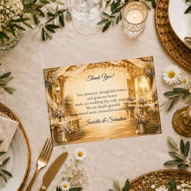 Rustikale Indoor-Scheunenhochzeit Dankeskarte (Von Creator hochgeladen)