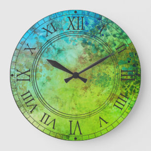 Rustikale industriell inspirierte Kunst grün blau Große Wanduhr