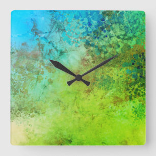 Rustikale industriell inspirierte Kunst grün blau  Quadratische Wanduhr