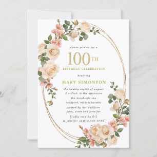Rustikale Ivory White Rose 100. Geburtstagsparty Einladung