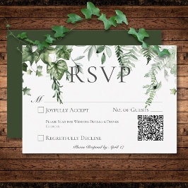Rustikale Ivy & Sage Greenerity Green Wedding QR C RSVP Karte