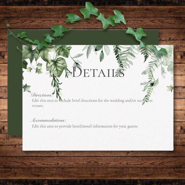 Rustikale Ivy & Sage Grüne Hochzeit Details Begleitkarte (Rustic Ivy & Sage Greenery Green Wedding Details Enclosure Card)