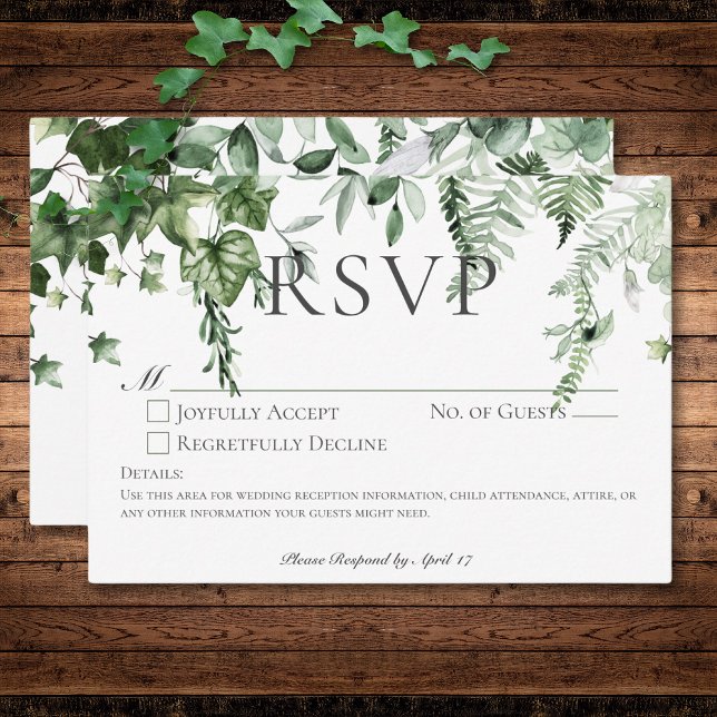 Rustikale Ivy & Sage Grüne Hochzeit Kein Abendesse RSVP Karte (Rustic Ivy & Sage Greenery Wedding No Dinner RSVP Card)