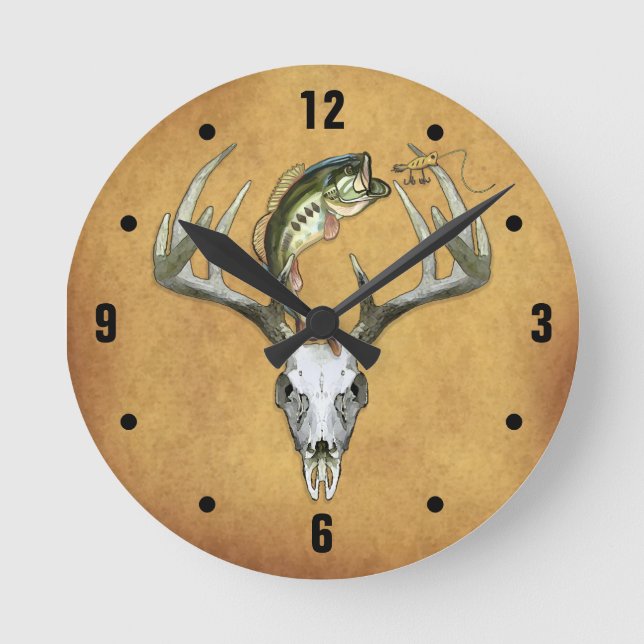 Rustikale Jagd Runde Wanduhr (Vorderseite)
