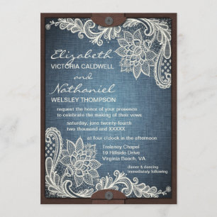Rustikale Jeans-Lace- und Leder-Hochzeitseinladung Einladung