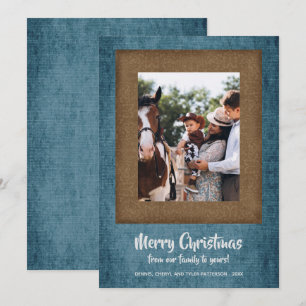 Rustikale Jeans und braune Damast-Weihnachtsfotogr Feiertagskarte