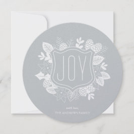 Rustikale Joy Round Shimmer Silver Holiday Card Feiertagskarte