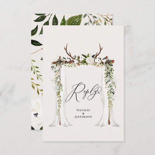 Rustikale Jungfrau in Aquarell RSVP Karte (Vorne/Hinten)