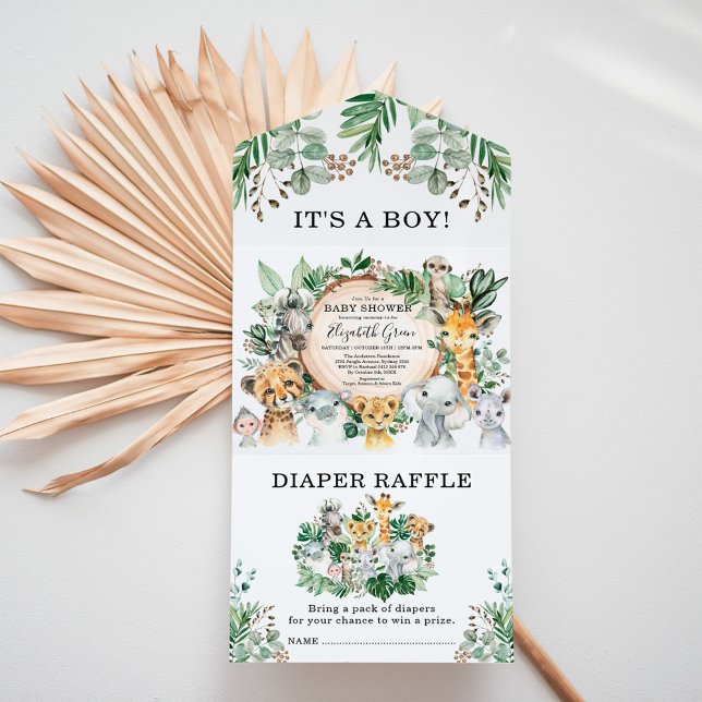 Rustikale Jungle Safari Tiere Kinderdusche All In One Einladung (Von Creator hochgeladen)