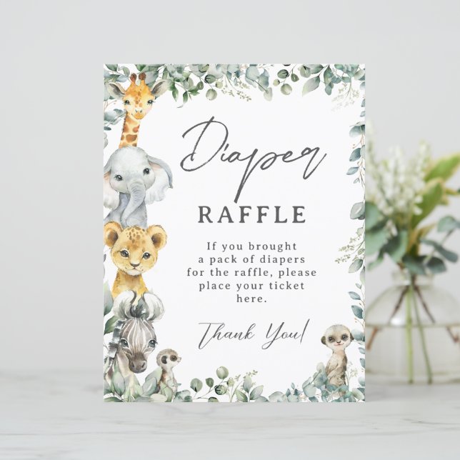 Rustikale Jungle Tiere Baby Diaper Raffle (Stehend Vorderseite)