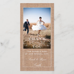 Rustikale Jute-Druck Hochzeit Danke Foto Karten