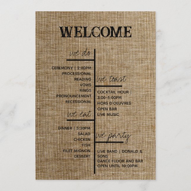 Rustikale Jute-Hochzeitsprogramme – Personalisiert Programm (Rückseite)